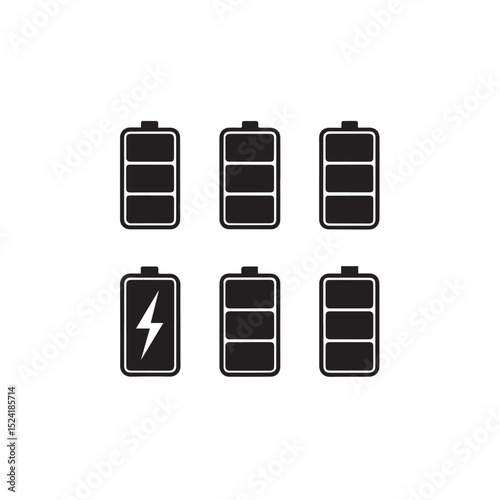 Six battery level indicators icons set for mobile app design