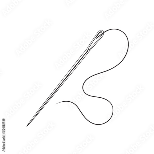 Needle and thread illustration simple line drawing for sewing craft projects