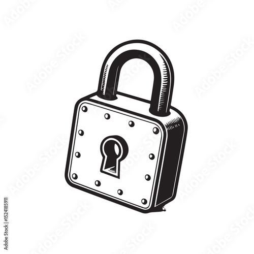 Vintage padlock illustration black and white security icon