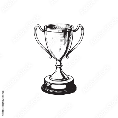 Hand drawn black and white illustration of a classic trophy cup