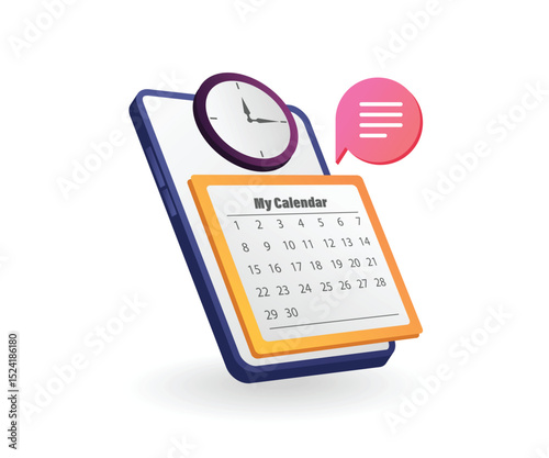 Time date app on mobile phone concept illustration