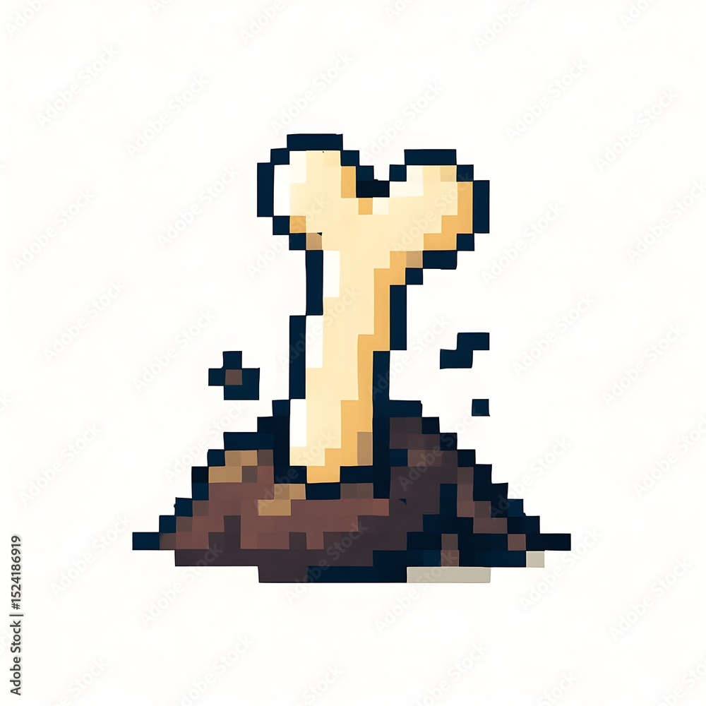 Fototapeta premium Buried Bone Pixel Art on White Background