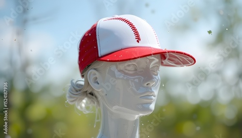 Mannequin Head with Embroidered Baseball clear red and white cap