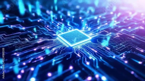 Mystical Computer CPU Chip Processor Technology Background – Glowing Circuit Board with Autumn Fantasy Elements in High-Detail Digital Art