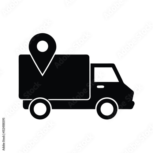 Delivery truck icon with location pin illustrating shipping and global transportation