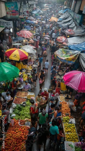 Wallpaper Mural Crowded Outdoor Market with Colorful Umbrellas and Fresh Produce
 Torontodigital.ca