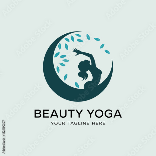 Yoga Pose with Woman and Leaves