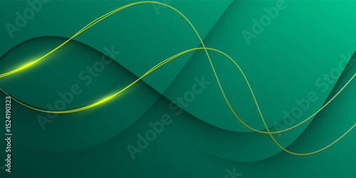 green abstract background decorated with luxury golden lines vector illustration