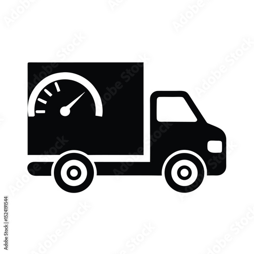 Speedy delivery truck delivering goods represented by speedometer vector illustration