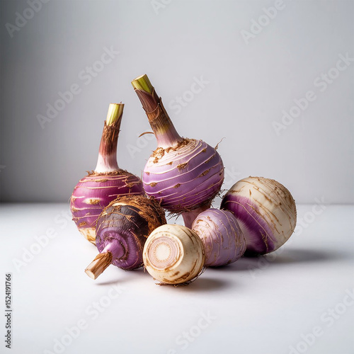 Fresh purple and white kohlrabi roots