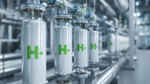 Hydrogen Production Plant: A meticulously composed shot showcases a modern hydrogen production facility, where clean energy is born. This photograph reflects technological advancement.