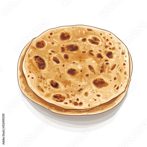 Traditional Indian Roti Flatbread on Plate Illustration