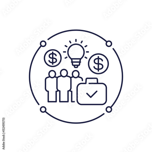 intellectual capital line icon with people, money and business