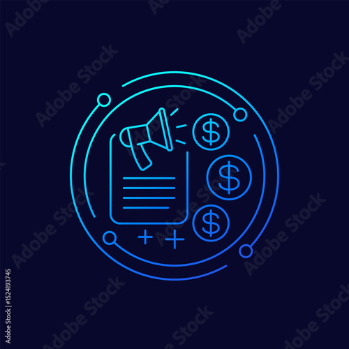 marketing budget, cost icon in linear design