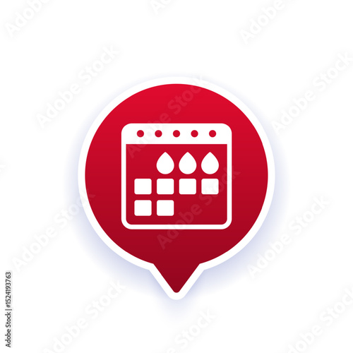 Menstruation calendar icon, period and menstrual cycle vector