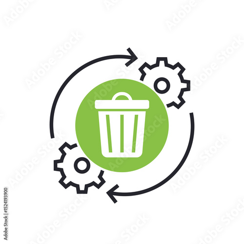 waste management icon with trash bin and gears