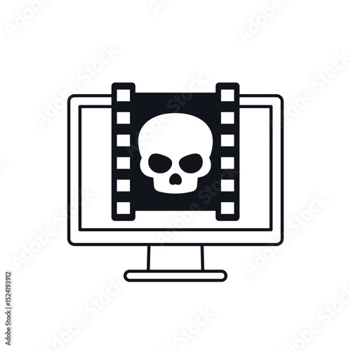 video piracy icon with a film strip and skull