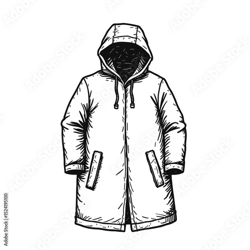 Hand-drawn winter parka jacket, outerwear illustration, cozy style, copy space