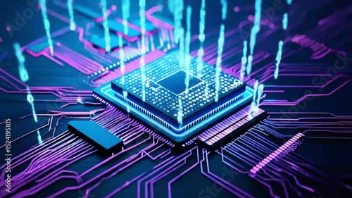 Peaceful Computer CPU Chip Processor Technology Background – Serene Digital Art of Glowing Crystalline CPU and Organic Circuitry with Soft Natural Colors and Balanced Composition