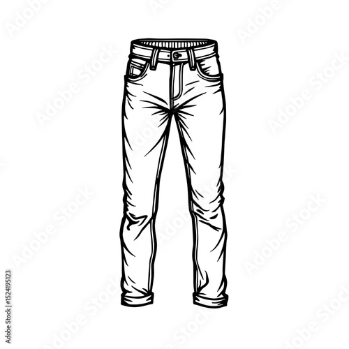 Hand-drawn denim jeans, casual trousers illustration, trendy style, copy space