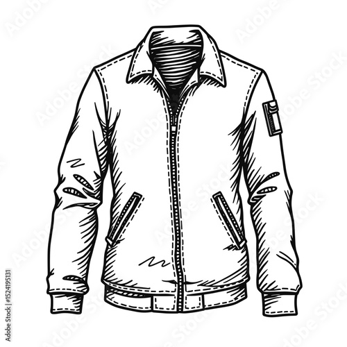 Hand-drawn bomber jacket, casual outerwear illustration, stylish design, copy space