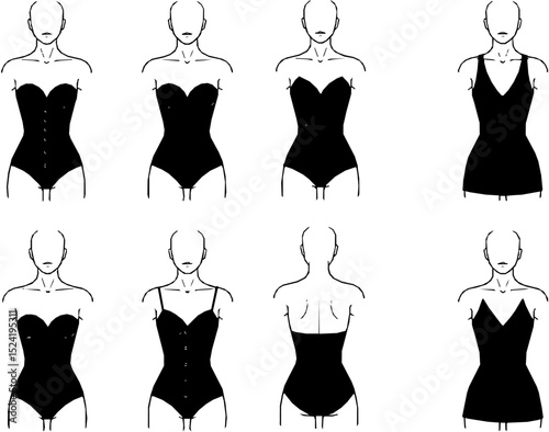 Fashion figure ten heads design template croquis wearing bodice
