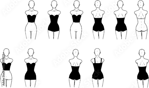 Fashion figure ten heads design template croquis wearing bodice
