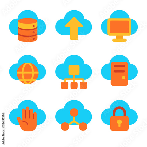 Cloud nine icons illustrating the power of cloud computing.