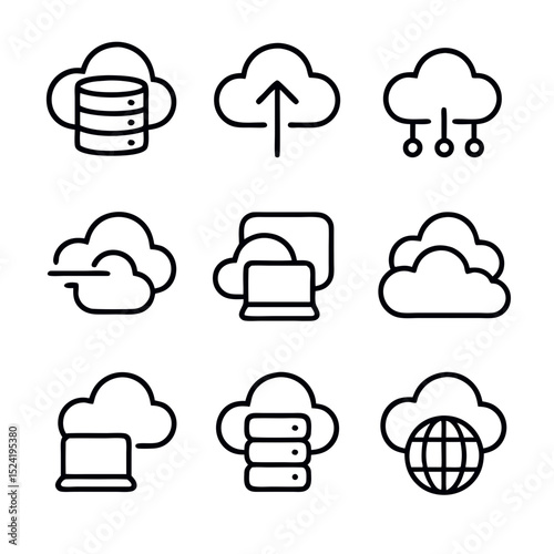 Cloud nine cloud computing icons illustrate the power of digital transformation.