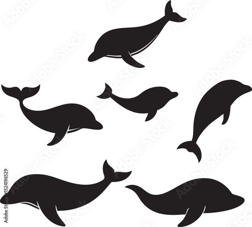 vector silhouettes of dolphins