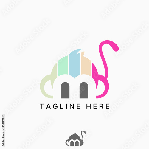 Logo design graphic concept creative premium vector stock image top sell monkey head initial B or 3 font eyes negative space animal sticker zoo gorilla