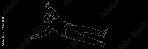  White Line Drawing of Falling Person on Black Background