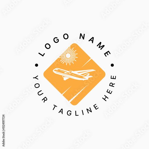 Logo design graphic concept creative premium vector stock image top sell sign plane aircraft depature passenger traveler to transport aviation tourism