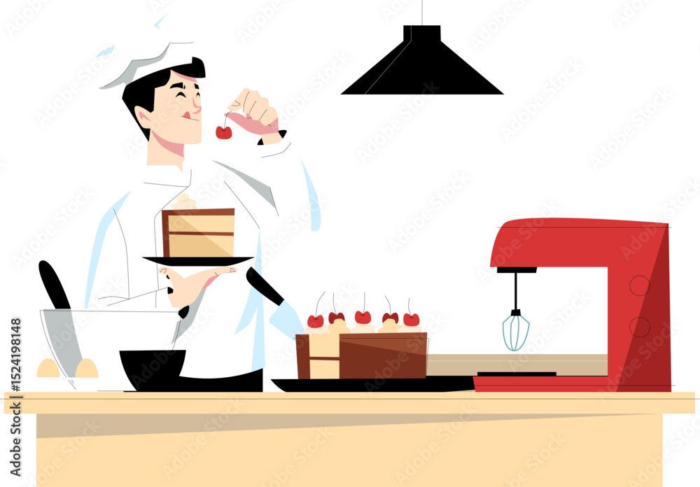 Fototapeta premium professional chef baking pastry vector illustration