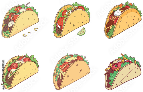 Tacos Vector Design Flat Mexican Taco Illustrations for Street Food, Fast Food, and Fun Snack Graphics