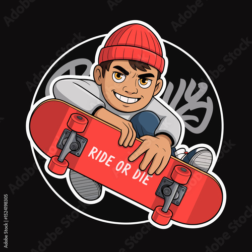 Skateboarder Ride or Die Logo
