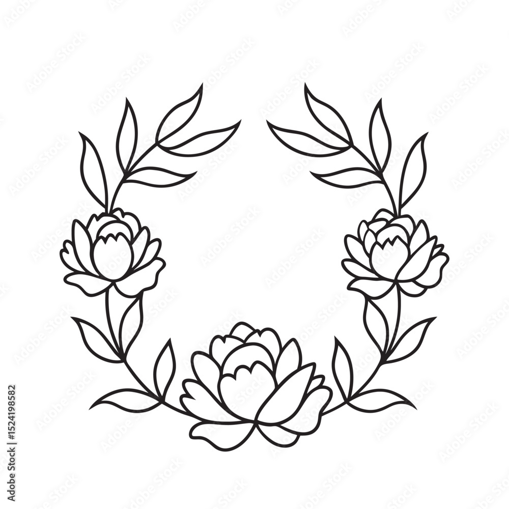 Fototapeta premium Simple Line Art Peony Frame