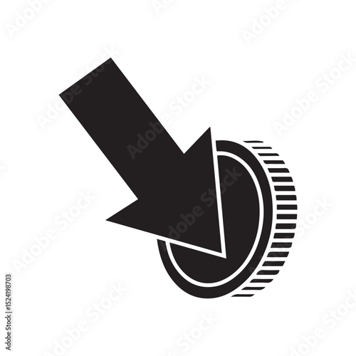Cost reduction icon price lower arrow. Vector low cost money crisis icon. Vector black silhouette. with white background