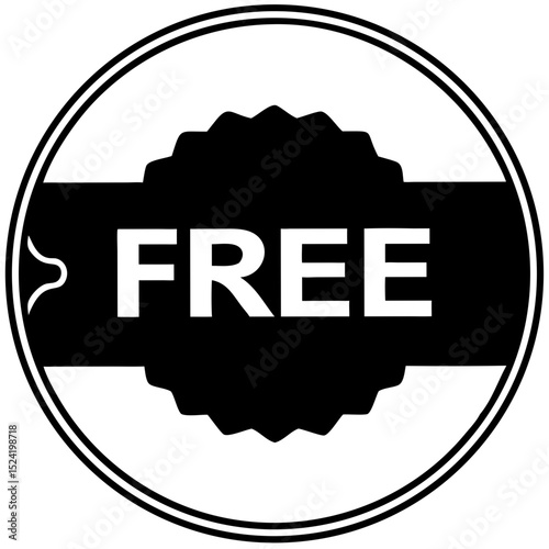 Black and white icon of a circular gift tag with "FREE" text  