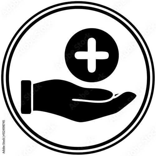 Hand holding a coin with plus sign in a circular icon design  