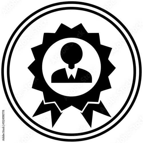 Outlined icon of a person receiving a star badge in circular design  