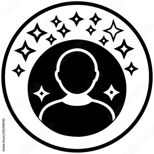 User icon with sparkles around head representing individuality concept  