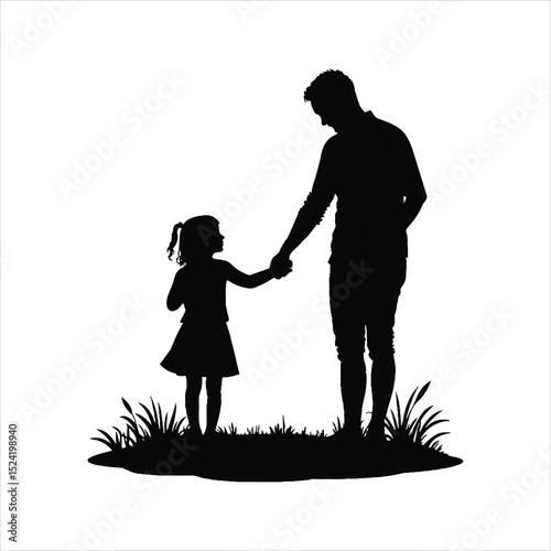 Silhouette of a father and daughter holding hands symbolizing love and family
