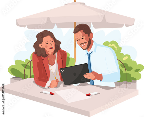 team meeting outdoors vector illustration