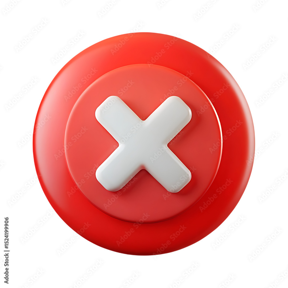 Obraz premium Three dimensional red circle with white x mark