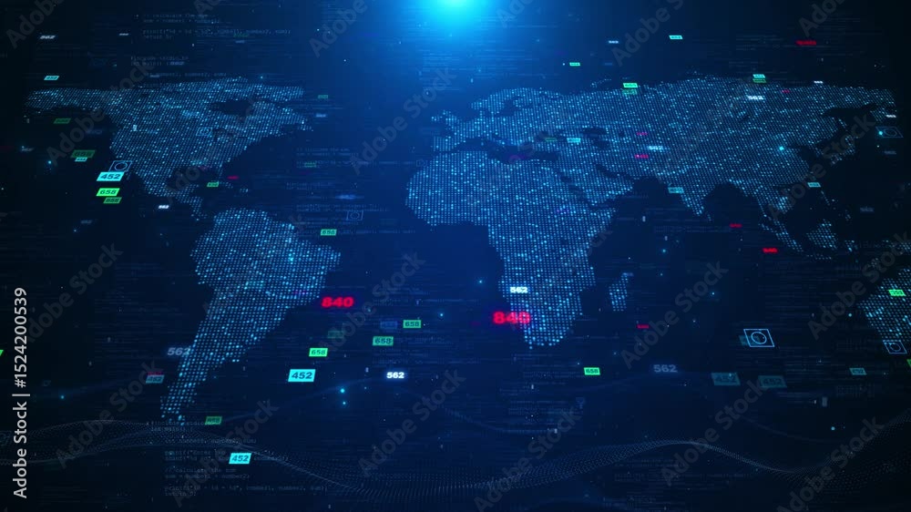 Global financial market trade stock market crypto currency concept digital indicators, world map abstract background. forex, index, bitcoin, Numbers Graphs. abstract finance trade statistics 3D 4K