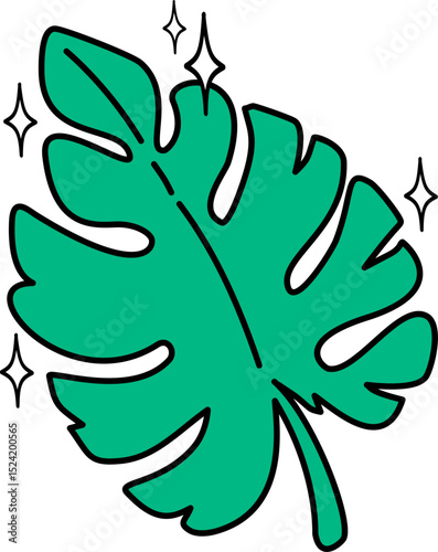 Retro groovy Green Monstera Leaf Illustration