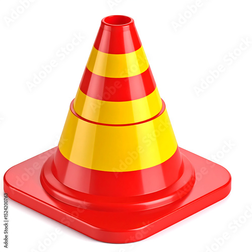 High-Resolution 3D Render of a Traffic Cone Red and Yellow Striped Safety Cone Illustration, Perfect for Construction, Road Safety, and Warning Sign Designs