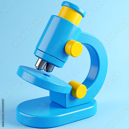 Vibrant Blue and Yellow 3D Render of a Microscope Perfect for Science Education and Research