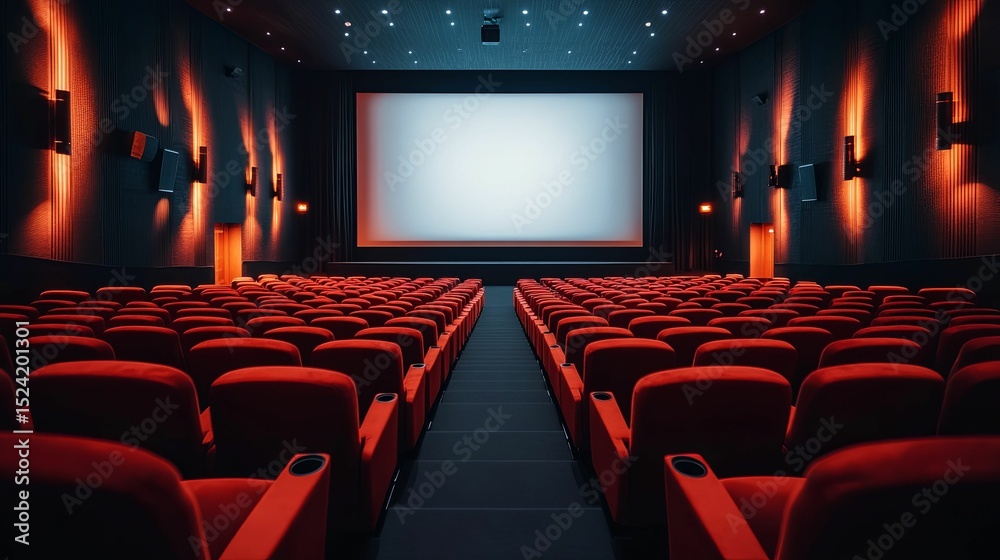 Fototapeta premium Empty movie theatre auditorium with large screen.